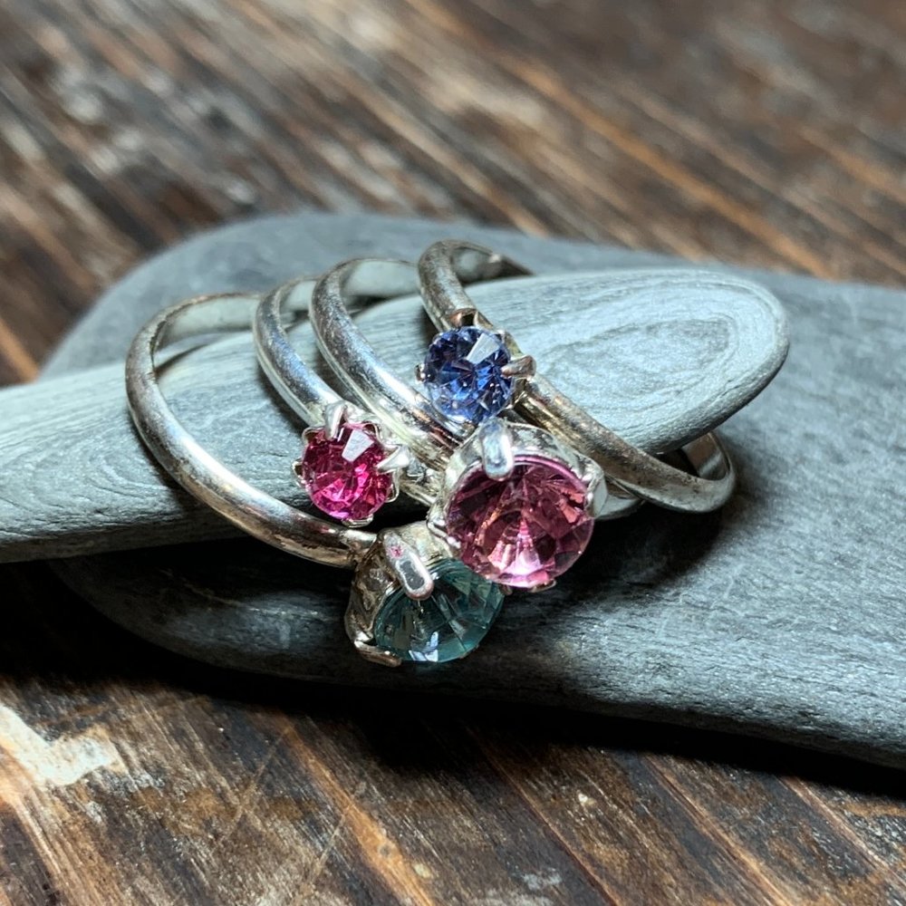 77. Avon New Preppy Trendy Boho Pink, Blue & Purple Stackable Rings - Set of 4